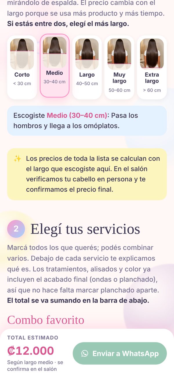 Cotizador de Marea Beauty: elegir el largo del cabello